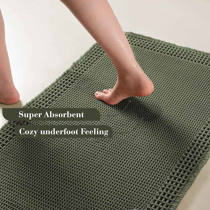 RESARE Waffle Bath Mat for Bathroom, Non Slip Bathroom Rugs 17"x24" Green | - Image 3