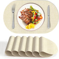 DOLOPL Large Placemats Set of 6, Oval Reversible Wipeable & Non-Slip Place Mats, Modern Faux Leather Table Mats for Kitchen, Neutral Tablemats for Dining Table Decor, Wedding, Party(Beige)