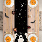 Halloween Black Table Runner Spooky Ghost Floral Boo Table Linen Runner Seasonal Holiday Kitchen Dining Table Decoration Halloween Decorations for Indoor Outdoor Home Party Decor 13x36 Inch