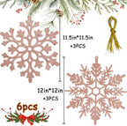 6pcs Large Snowflakes Ornaments Rose Gold 12” Big Plastic Glitter Snowflake for Winter Indoor Outdoor Christmas Tree Window Room Decorations Giant Craft Snowflakes