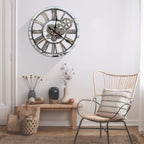 HOIBAI Large Wall Clock, Wall Clocks for Living Room Decor 36 Inch Farmhouse Vintage Rustic Kitchen Wall Decor Vintage Roman Oversized Wall Clock for Home Bedroom House, Moving Gears Clock