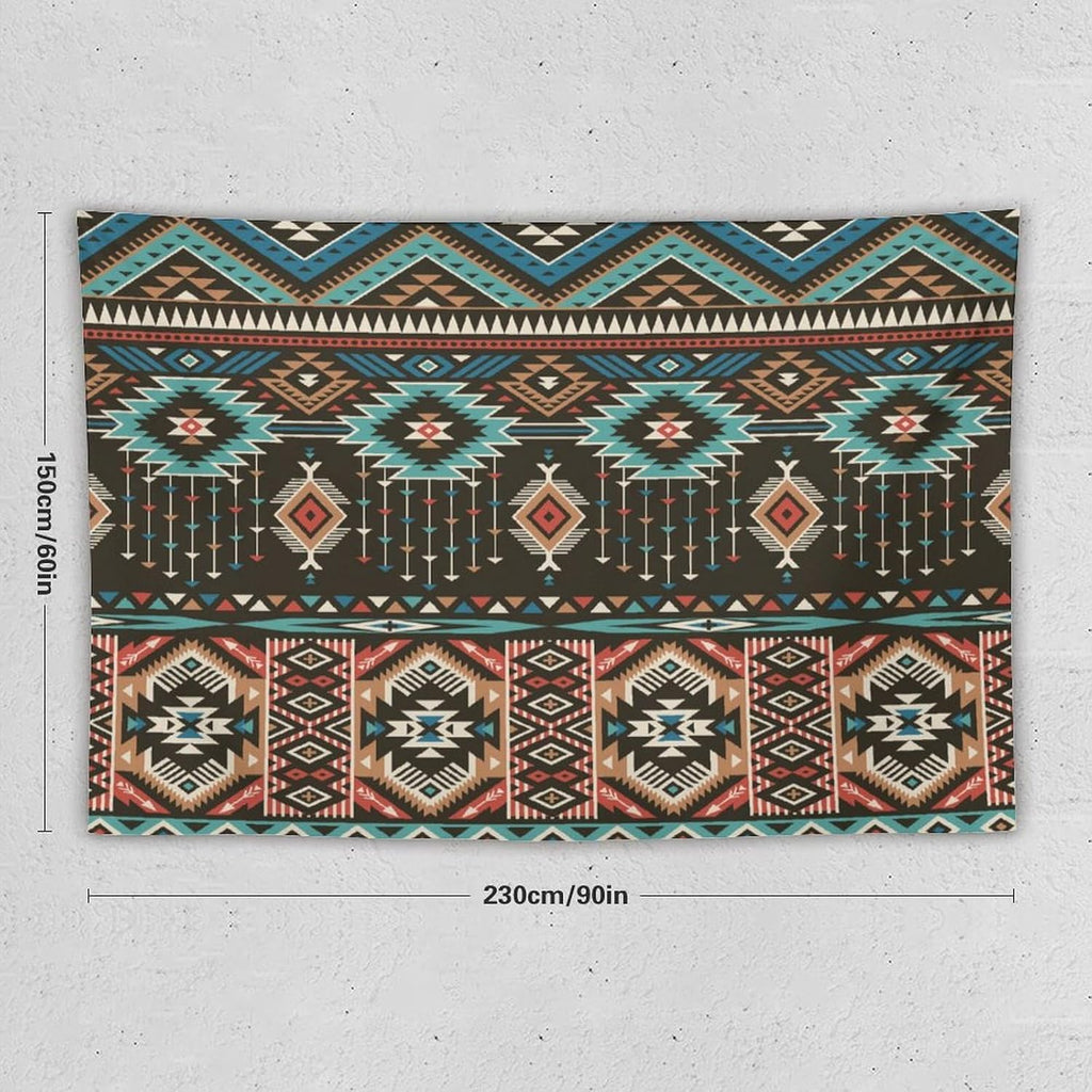 HZOHNAGO Aztec Tapestry Turquoise Blue and Brown and Native American Tribal Pattern Printed Wall Tapestry Wall Hanging for Bedroom Living Room Dorm 90" W x 60" H