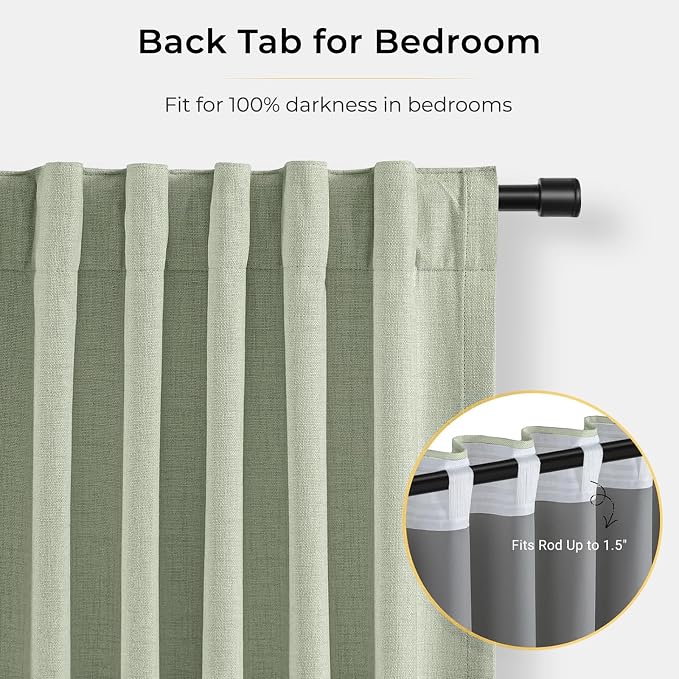 INOVADAY Sage Green Curtains 100% Blackout Curtains - Image 4