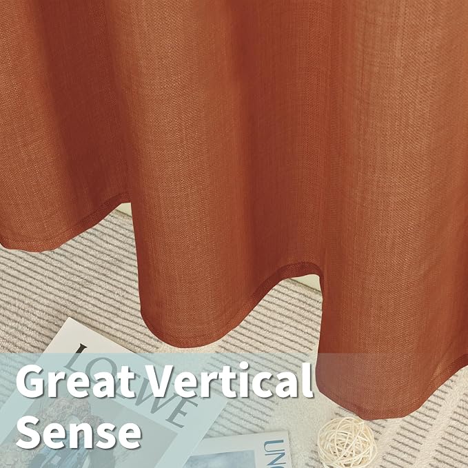 Linen Curtains 84 Inch Long for Living Room 2 Panels, Terracotta | Extra Wide - Image 6