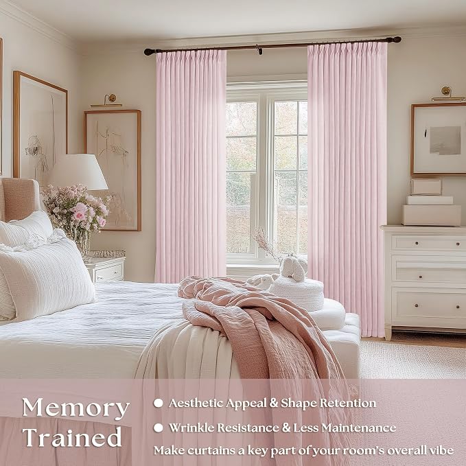 Light Pink Linen Pinch Pleat Curtains 96 Inch Length 2 Panels Set 40x96 | - Image 2