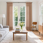 Peach Linen Curtains 102 Inches Long Rod Pocket Back Tab Drapes 2 Panels Set - Image 7