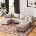 118.5" Faux Leather Modular Sectional Sofa, 7 Seater U Shaped Couch with Storage Seat with Reversible Chaise Deep Seat for Living Room Whitesand