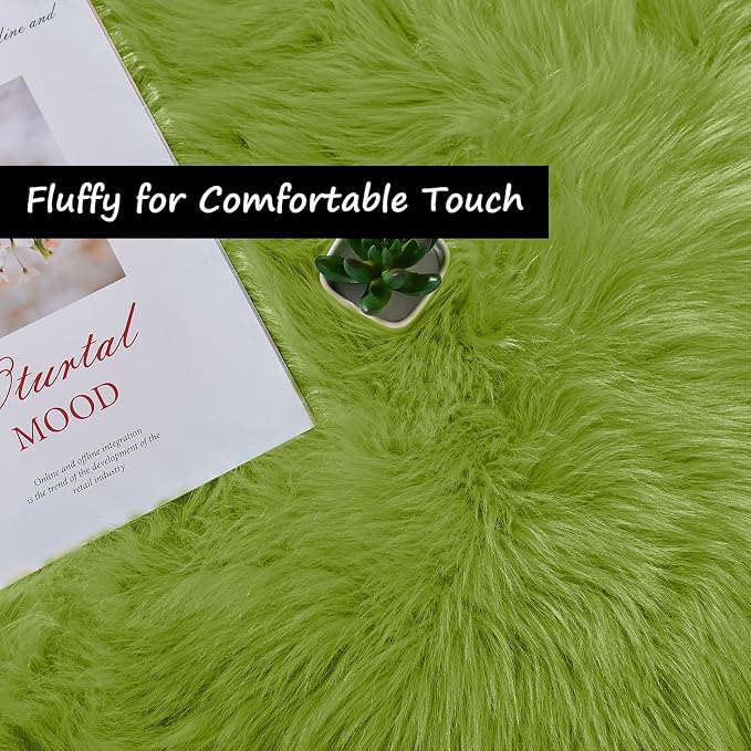 Goolela Lime Green Sheepskin Rug 2x6 Fluffy Fuzzy Furry Runner - Image 4