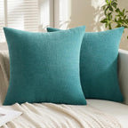 MIULEE Teal Chenille Couch Throw Pillow Covers, 16x16 | Set of 2, Soft Coastal - Image 3