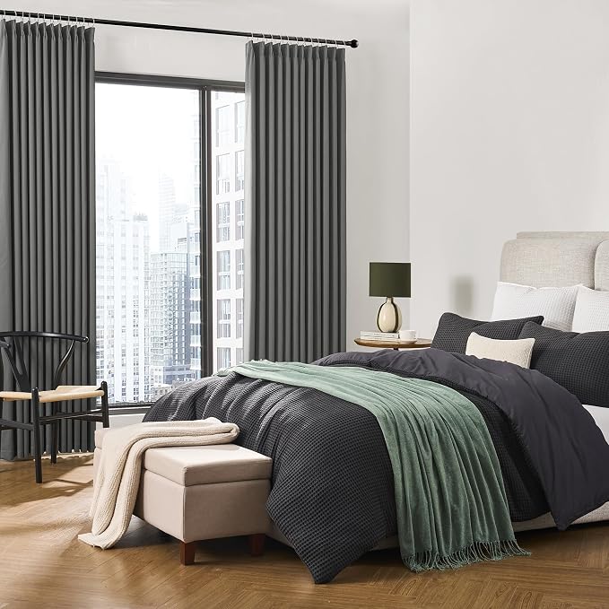 Grey Pinch Pleat Curtains & Drapes 105 Inches Long 2 Panels Set, Privacy - Image 4