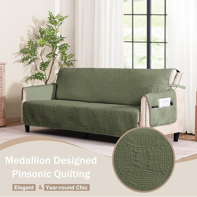 Large Green Recliner Chair Covers, Quilted Décor Water-Repellent Lazy Boy Chair - Image 8