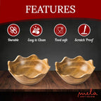 Mela Artisans Wooden Scalloped Bowl - Set of 2, Large & Medium |Mango Wood Natural Grain Finish | 12x4x12” and 10x4x10” | Fits Bread, Fruits, Salad or Popcorn