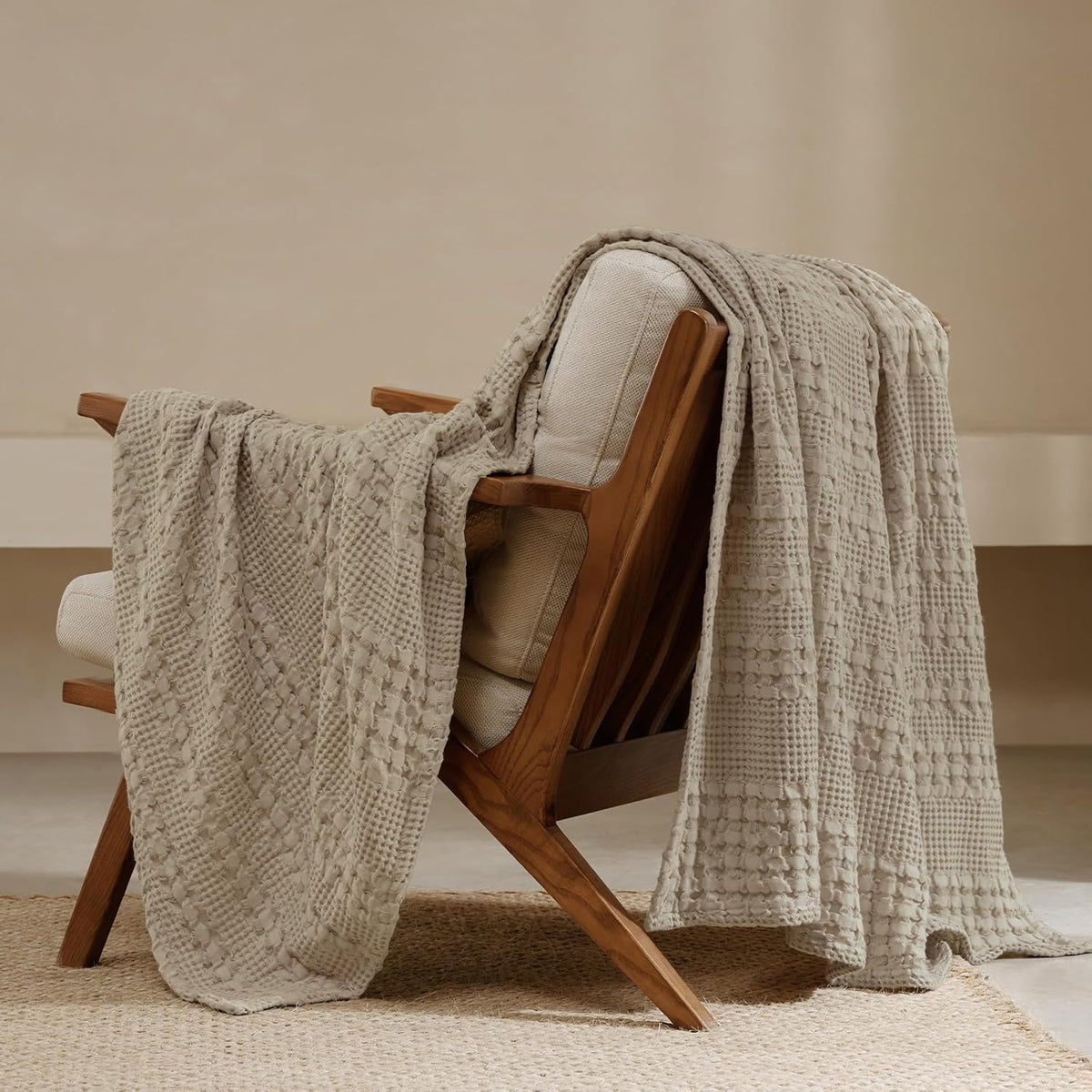 PHF 100% Cotton Waffle Weave Throw Blanket, Soft Lightweight Breathable Cozy Summer Throws for Couch Bed Sofa, Luxury Aesthetic Woven Blanket for Home Decor & Office, 50"x60", Simply Taupe