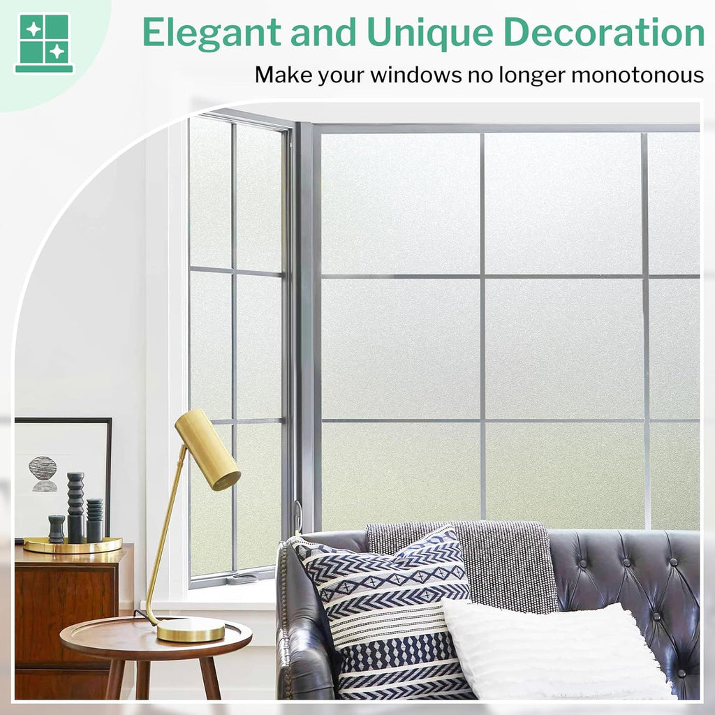 DOWELL Window Privacy Film, Frosted Glass Window Film, Static Cling Non-Adhesive Glass Clings, Sun Blocking Opaque Coverings, Reusable Door Stickers for Bathroom Home Office, Pure, 17.5"x118.1"