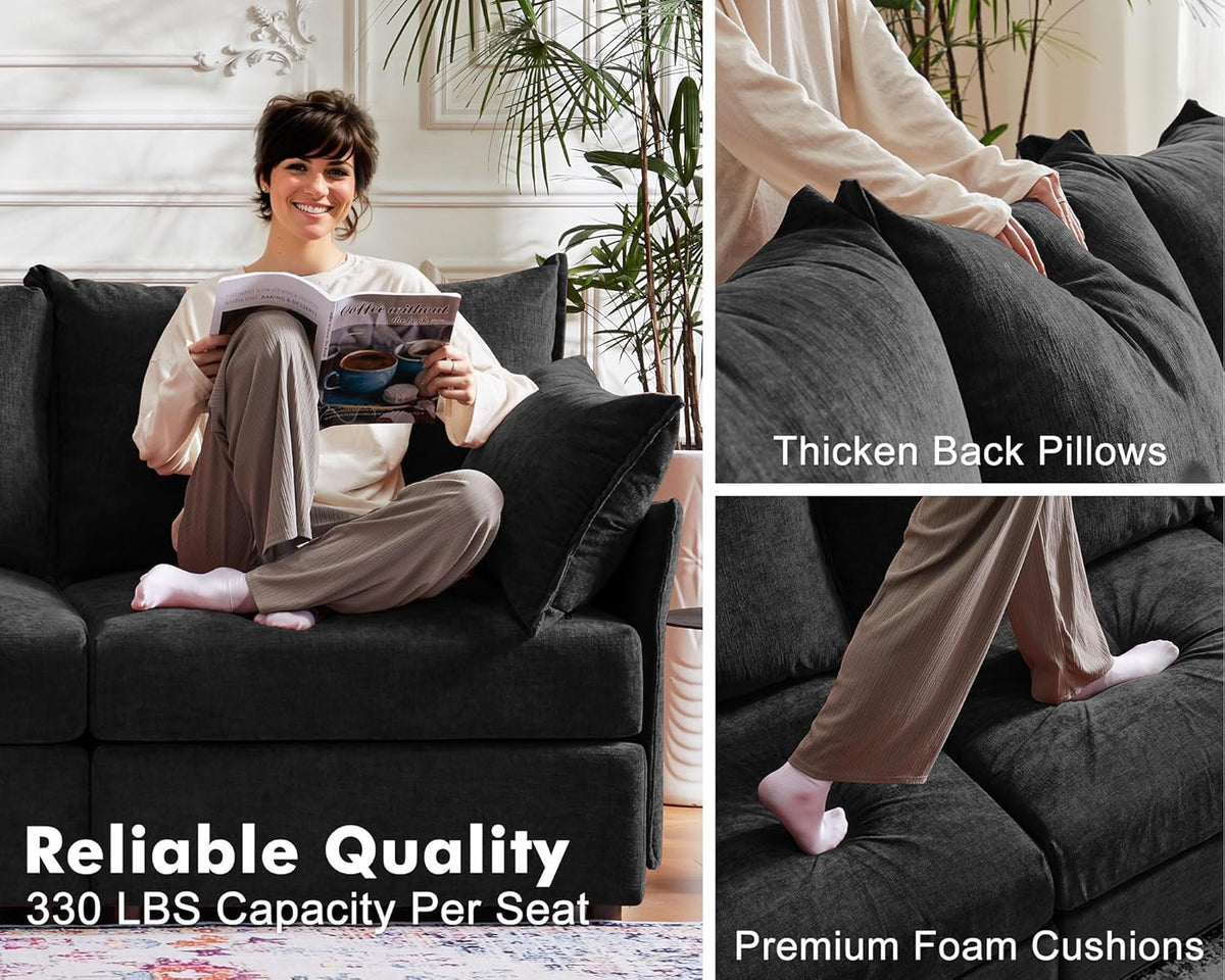 Oversized Accent Chair, Upholstered Modern Sofa Chair with Removable Backrest & Detachable Cover, 24.5" Deep Seat Large Reading Armchair for Living Room Bedroom Office - Chenille Black Set of 2
