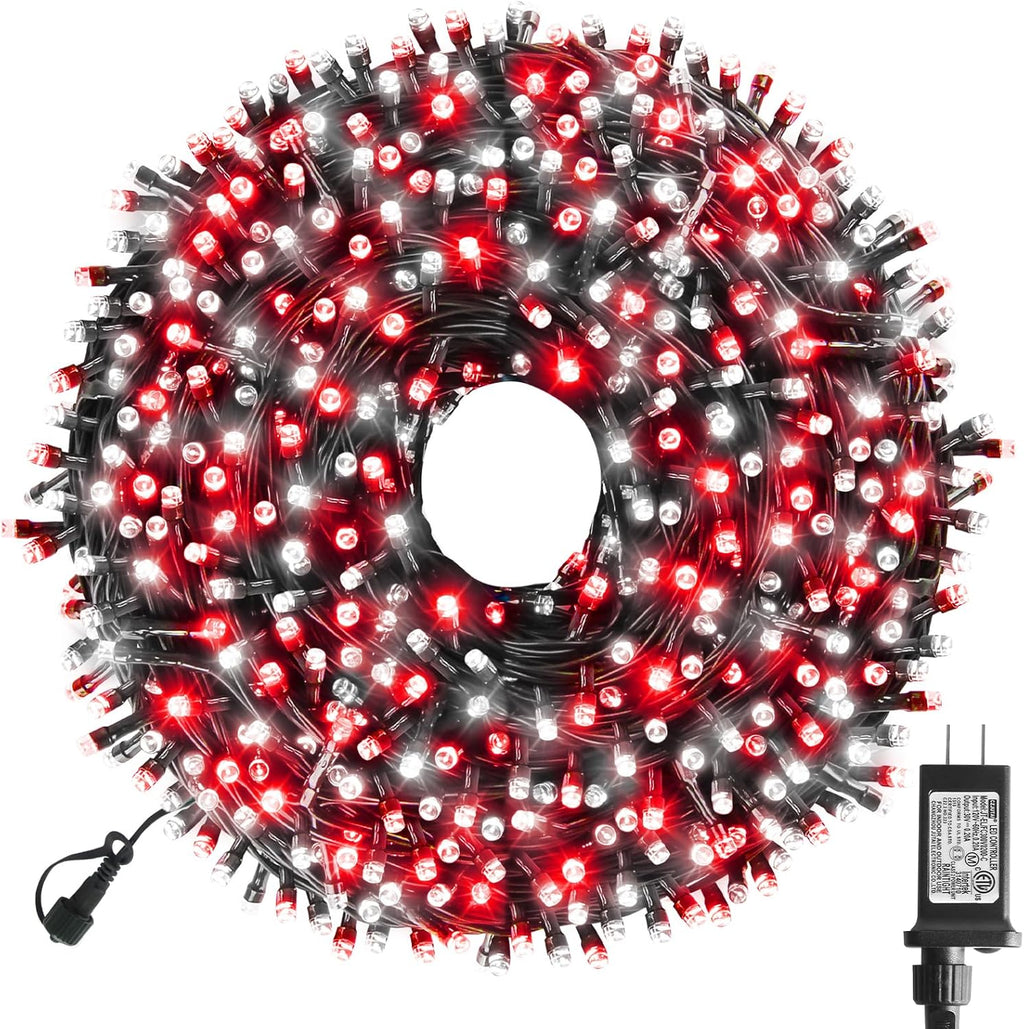 XTF2015 Christmas String Lights, 105ft 300 LED Christmas Lights 8 Modes Memory Function & Timer- UL Certified - Outdoor Indoor Christma s Fairy Lights for Tree, Garden, Party, Wedding(Red + White)