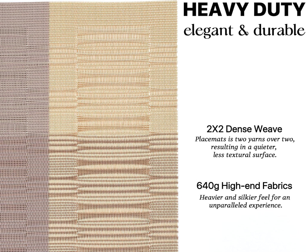 LEXMORE Placemats Set of 6 Vinyl/Plastic Woven Place Mats for Kitchen Table Indoor/Outdoor Washable Placemat Wipeable Dining Table Mats(Gold Dune)