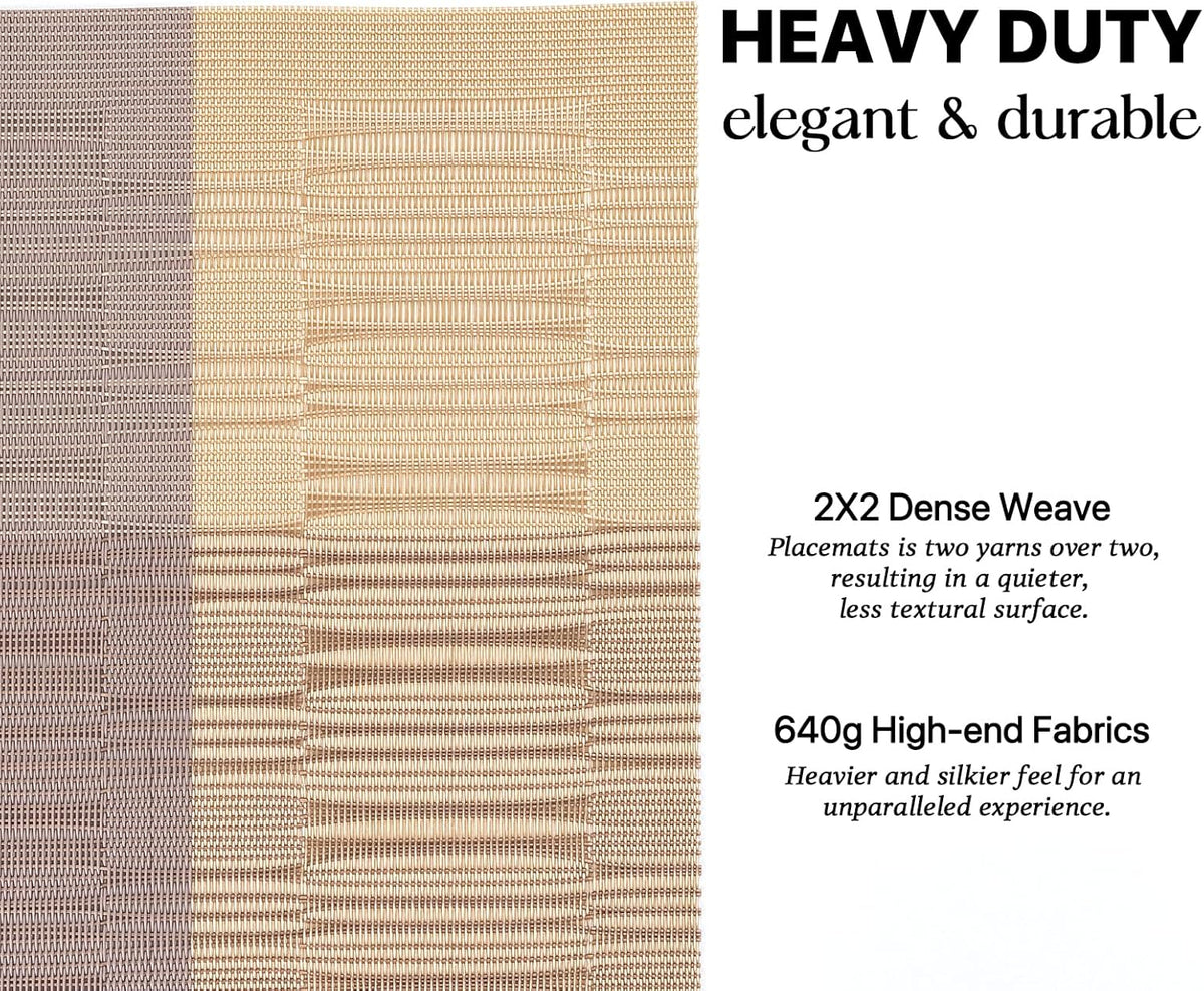 LEXMORE Placemats Set of 6 Vinyl/Plastic Woven Place Mats for Kitchen Table Indoor/Outdoor Washable Placemat Wipeable Dining Table Mats(Gold Dune)