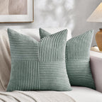 Fancy Homi 2 Packs Grey Blue Decorative Throw Pillow Covers 18x18 Inch for Couch Bed Sofa, Rustic Boho Farmhouse Home Decor, Soft Corss Corduroy Patchwork Textured Square Cushion Case 45x45 cm