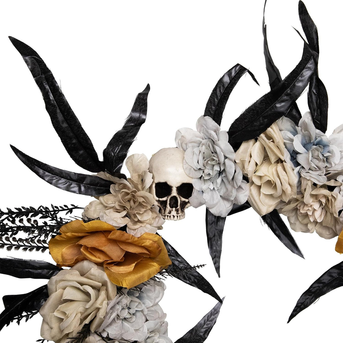 Skulls with Roses Halloween Foliage Wreath - 14" - Unlit