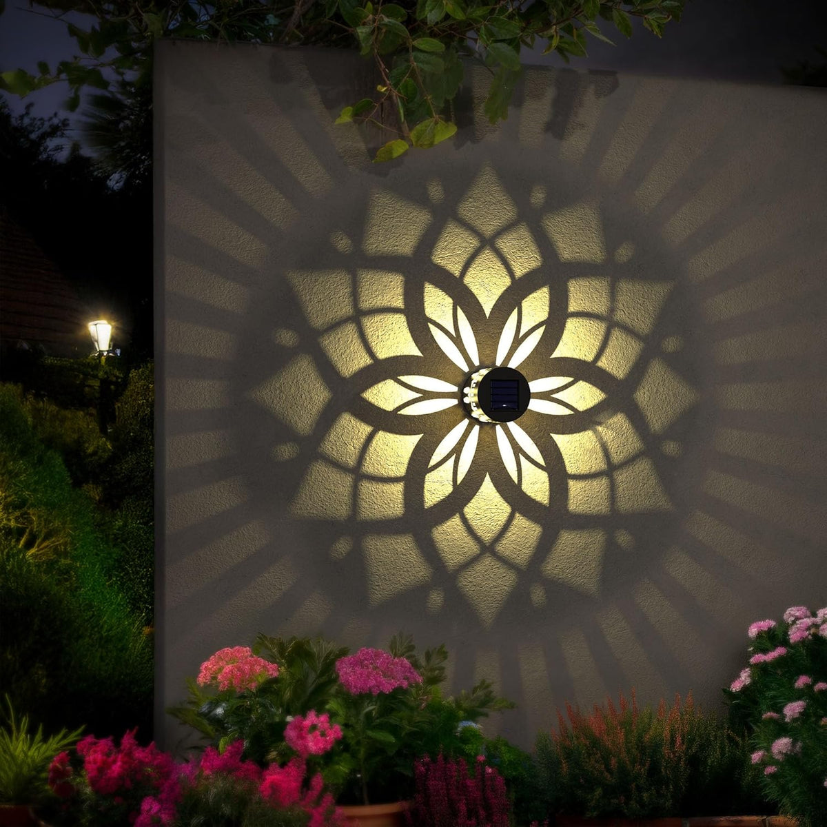 4 Pack Solar Fence Lights Metal Solar Powered Outdoor Wall Deck Step Lights Mandala Theme Waterproof Fence Light for Garden Post Patio Backyard Yard Decor, Gardening Gifts for Women Mom Grandma