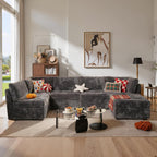 ovios Sectional Sofa Couch with U-Shape Chaise Sofa Bed, Comfy Modular Cloud Couches with Deep Seat, Modern Upholstered Plush Corduroy Sofas Set for Living Room, 6-Seater, Grey