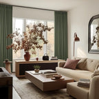 Olive Pinch Pleated 100% Blackout Linen 80 Inch Window Curtains | Room - Image 9
