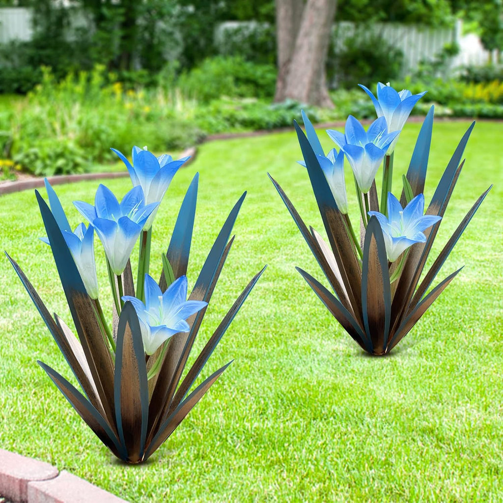Homight Metal Agave Plant Outdoor Decoration Outdoor Garden Decoration Lily Mexican Yard Art Plant Garden Agave Lily Decorative Garden Gift… (2 Big Blue Lilies)