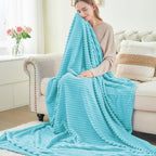 BEDELITE 3D Ribbed Light Blue Fleece Throw Blanket - Image 6