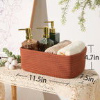 Small Storage Baskets for Organizing | Closet Organizer Bins | Shelf Toy Basket | Woven Rope Baskets | Cube Decorative Box | Shallow Basket | 11.5x7.5x4.7” | 4 Packs Oxide Red