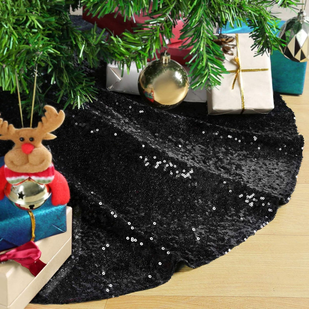Christmas Tree Skirt Black Sequin Tree Skirt 48 Inches Xmas Tree Skirt Mat Sparkly Christmas Tree Halloween Decorations