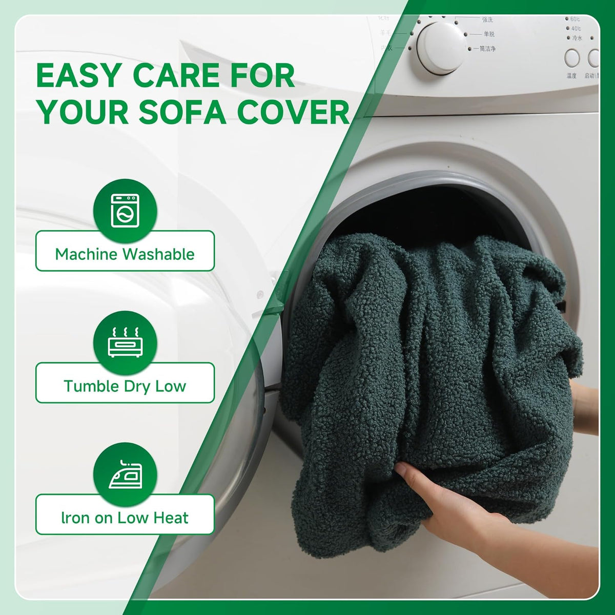 Couch Cushion Covers for Sectional Sofa, Stretch Soft Sofa Slipcovers Washable Wear-Resistant Universal Furniture Protector for Living Room(1 Piece Loveseat Cover, Green)