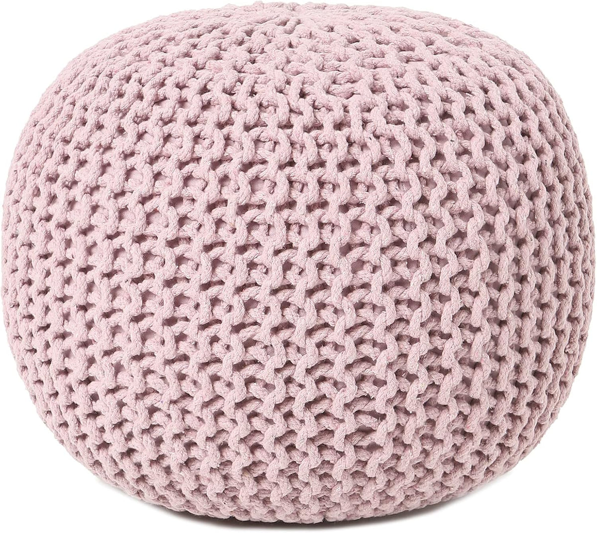 REDEARTH Round Pouf Ottoman - Hand Knitted Boho Poof Home Décor Pouffe Circular Footrest for Living Room - Bedroom - Lounge - 100% Cotton (19.5"x19.5"x14") - Pale Pink