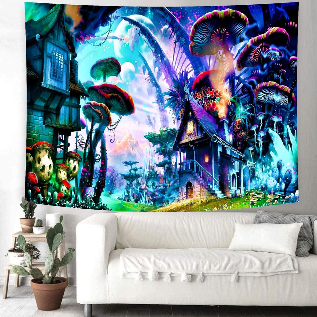 Delur Fantasy Forest Tapestry Enchanted Forest Mystical Magical Tree Tapestry Psychedelic Abstract Nature Landscape Wall Hanging Headboard for Bedroom Living Room Home Decor (51.2" x 59.1")