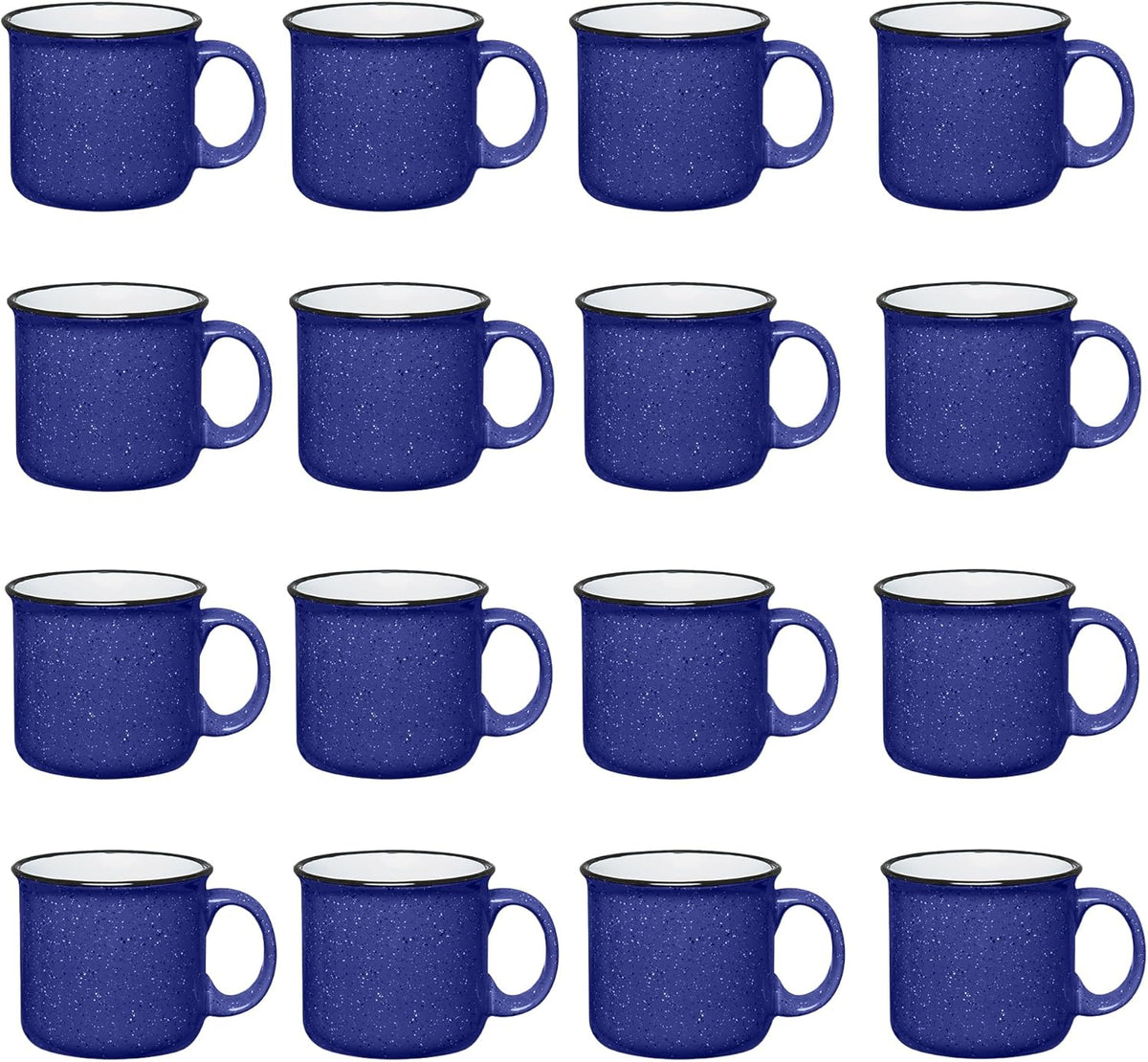 Set of 16 Ceramic Campfire Mugs – 15 Oz, Cobalt Blue – Coffee & Tea Cups for Home, Work, Travel, Camping – Customizable, Great for DIY, Events, Companies