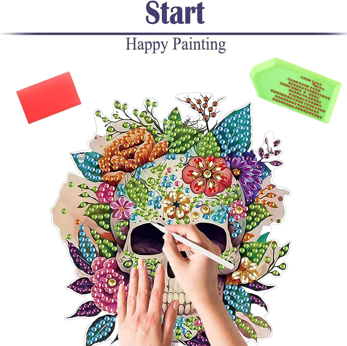 Diamond Painting Kits for Adults Beginners, 5D Full Drill Skull Crystal Art Desktop Ornament, DIY Single Sided Home Office Desk Decor, Creative Craft Gift Set with Tools