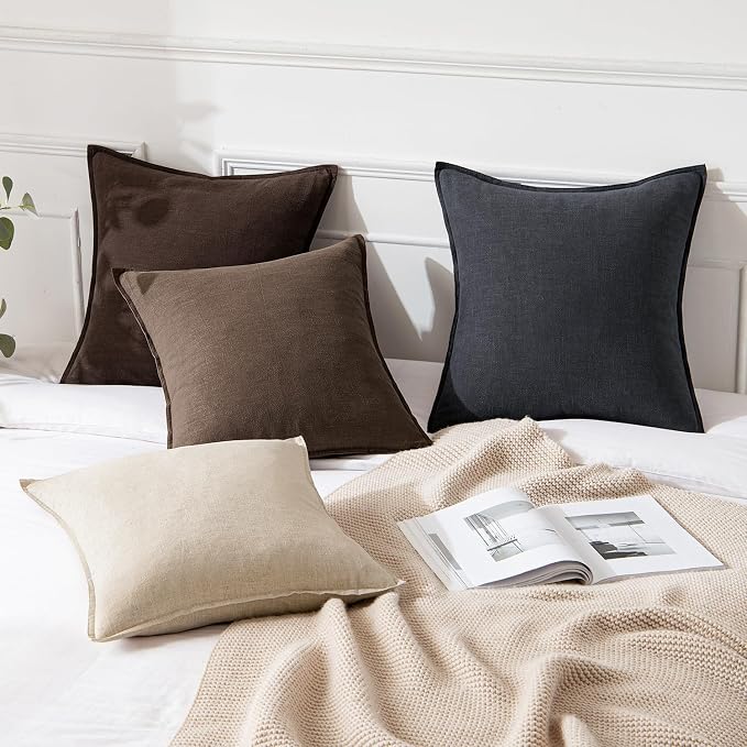 MIULEE Decorative Linen Pillow Covers 20x20 Inch Dark Coffee Chocolate | Boho - Image 4