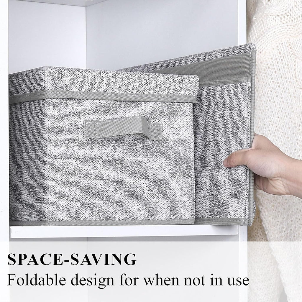 WUIKE Foldable Storage Bins with Lids, Storage Boxes with Handles, Closet Shelf Organizer, Fabric Storage Baskets for Bedroom, Decorative Storage Containers, Large, Ash Gray, 3-Pack