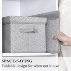 WUIKE Foldable Storage Bins with Lids, Storage Boxes with Handles, Closet Shelf Organizer, Fabric Storage Baskets for Bedroom, Decorative Storage Containers, Large, Ash Gray, 3-Pack