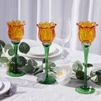 VOHO Orange Tulips Votive Candle Holders for Spring Decor, Elegant Tall Glass Candle Holder Centerpiece Table Decorations, Tulip Tealight Candle Holder for Wedding for Women(Set of3)