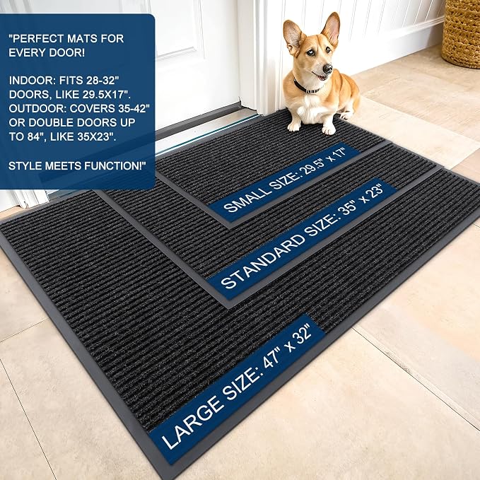 OLANLY 2-Pack Front Door Mats 33x21, Waterproof Heavy-Duty Doormats | Off-Black - Image 2