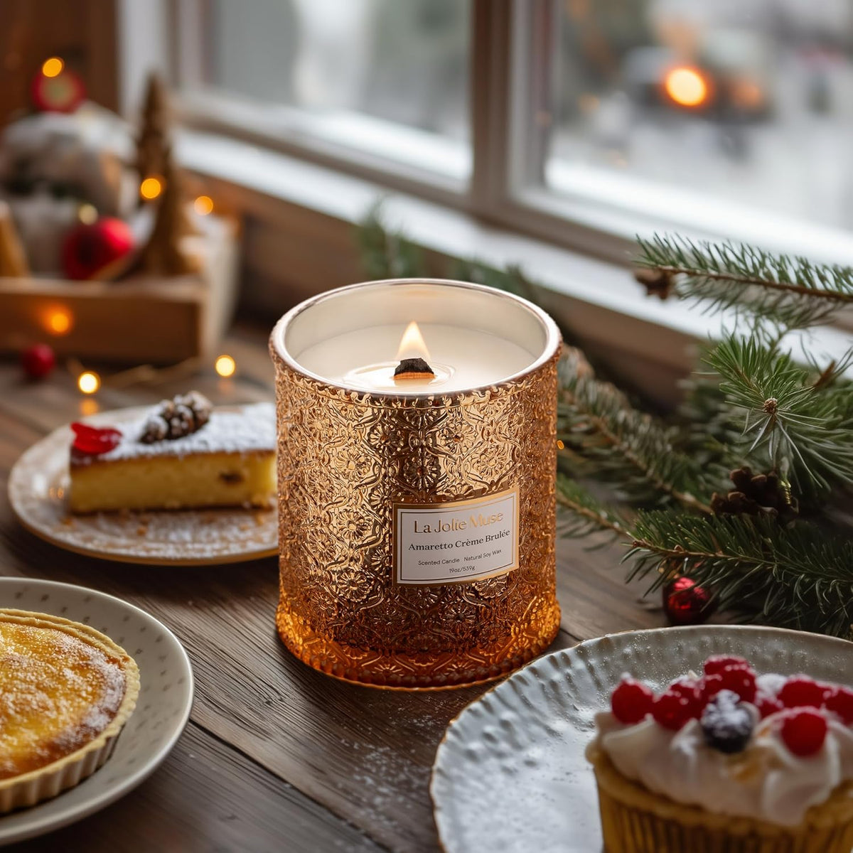 LA JOLIE MUSE Fall Candle | Amaretto Crème Brûlée – Almond Liqueur, Dry Fruit & Caramel | 19 oz Wooden Wick Candle | 90 Hours Clean Burn | Luxury Candles for Self-Care & Gifting