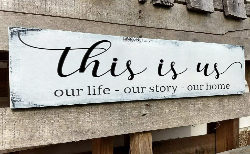 This Is Us Sign, Our Life Our Story Our Home Sign, Farmhouse Family Wooden Wall Decor for Living Room Bedroom (This Is Us) 6x16 Inch