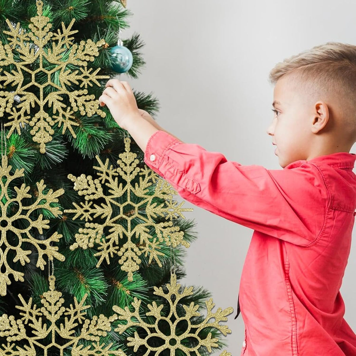12pcs Large Christmas Snowflakes Decorations, 12" Big Plastic Glitter Gold Snowflake Ornaments for Winter Indoor Outdoor Christmas Tree Holiday Window Room Decor Craft Snowflakes