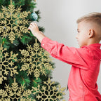 6pcs Large Gold Snowflakes Ornaments 12" Big Plastic Glitter Snowflake for Winter Indoor Outdoor Christmas Tree Window Room Decorations Giant Craft Snowflakes