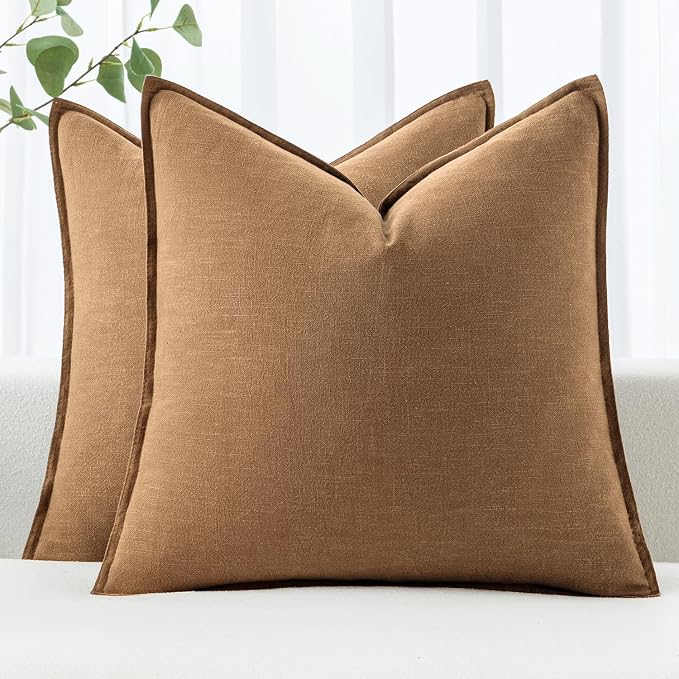 MIULEE Decorative Linen Pillow Covers 16x16 Inch Brown | Boho Farmhouse​ ​Fall by MIULEE