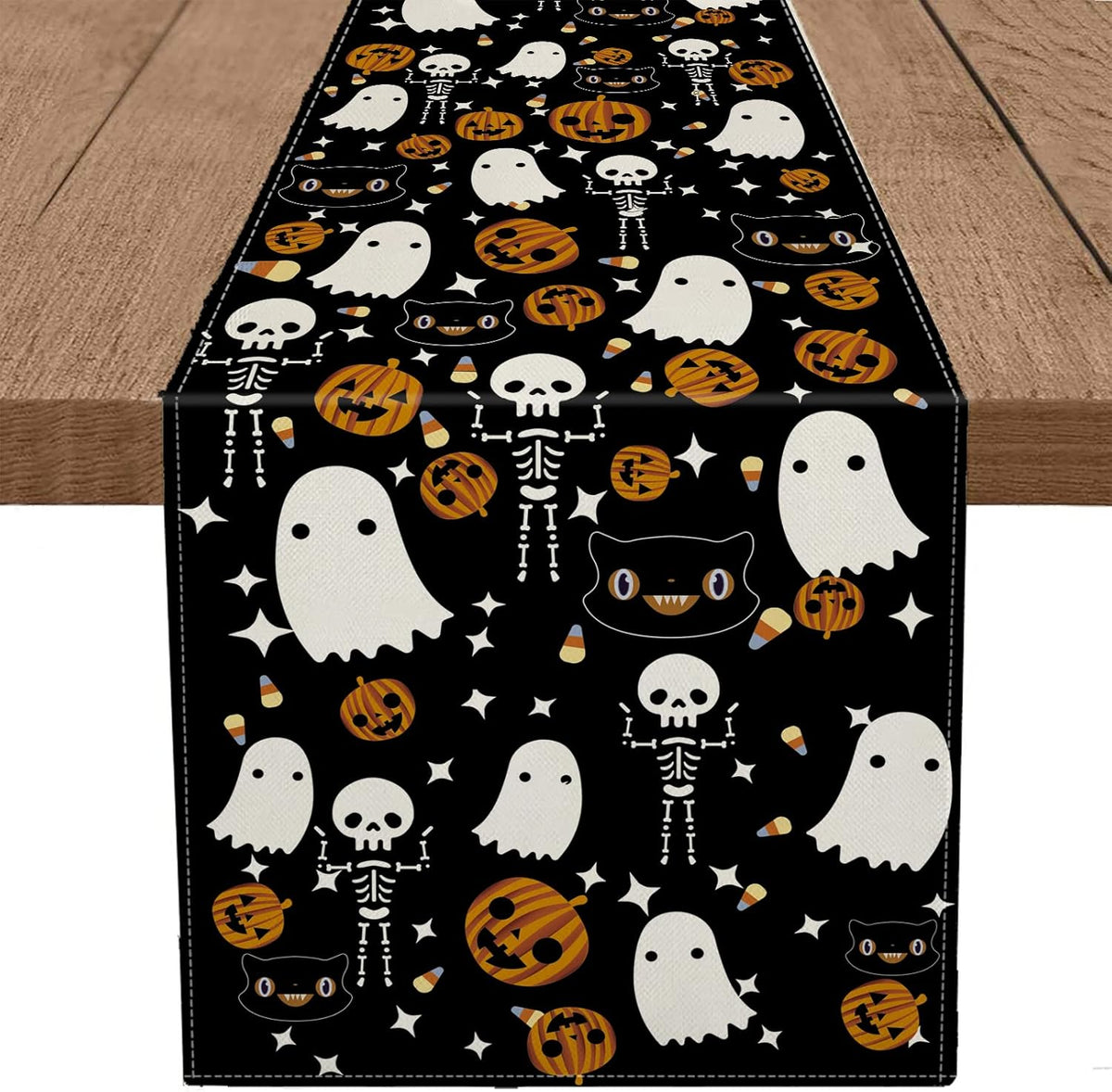 GAGEC Halloween Table Runner Black Cat Pumpkins Seasonal Kitchen Dining Table Home Outdoor Party Decorations (13'' x 108'')