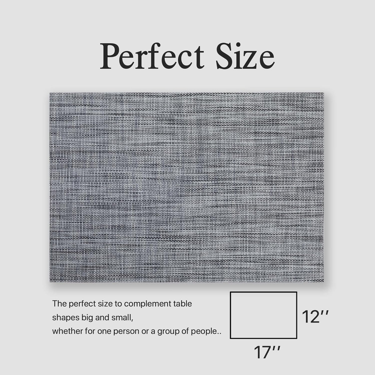Placemats Set of 6 - Easy Clean Woven Vinyl Placemats for Dining Table, Indoor/Outdoor Place Mats, Washable PVC Table Mats（Dark Gray）