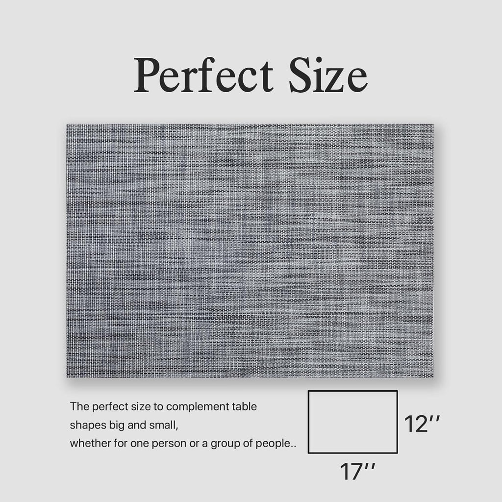Placemat Set of 4 - Easy Clean Woven Vinyl Placemats for Dining Table, Indoor/Outdoor Place Mats, Washable PVC Table Mats（Dark Gray）