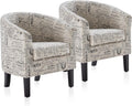 BELLEZE Accent Barrel Chair Set of 2, Linen Round Chair Club Tub Sofa Corner Chair with Flared Legs and Cozy Soft Padding for Living Room Bedroom Waiting Room - Black & Beige